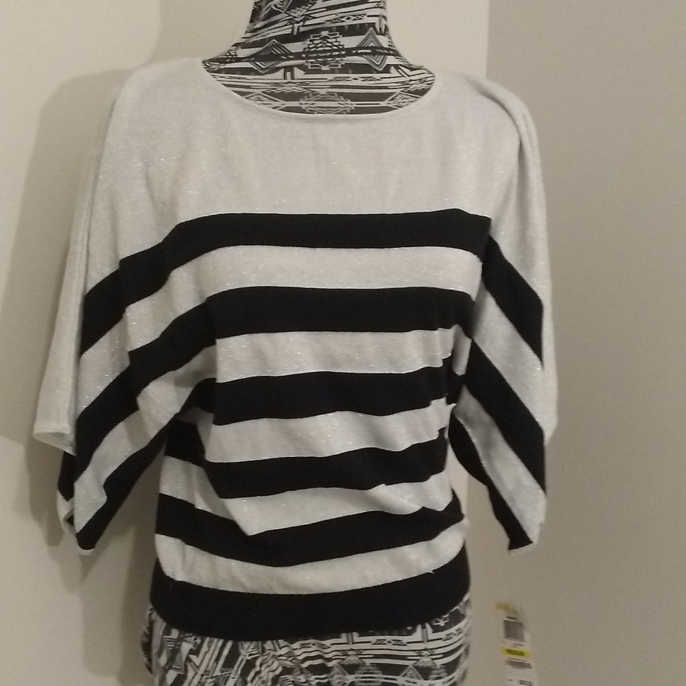 NWT INC Silver & Black Dolman Knit Top